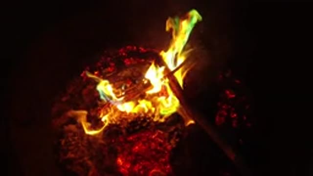 SAN CLEMENTE CALIFORNIA-2019: Volcano Flames Firing Wood Surface To Destroy To