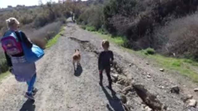 SAN CLEMENTE CALIFORNIA-2019: A Woman Carrying Two Bags And Her Daughter Taking a Walk