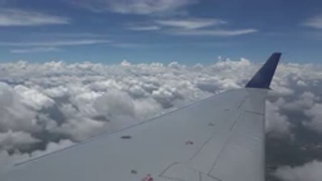 WINNIPEG CANADA-2015: View From Airplane Window Of Wing And Ground And Clouds
