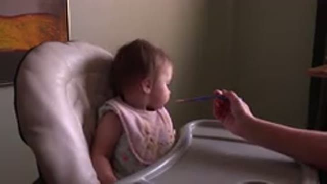 HIDDEN LAKE COLORADO-2015: Cute Baby Refusing Food From Spoon