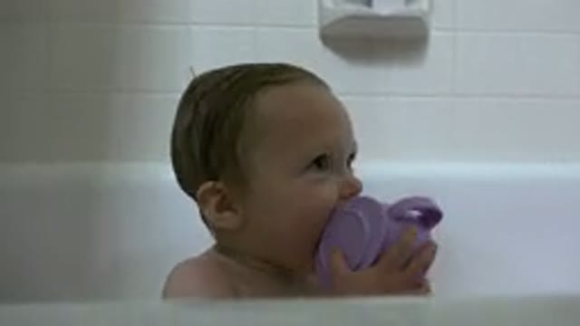 WESTMINSTER COLORADO-2015: Cute Baby Having A Shower And Sitting With A Cup Of Tea