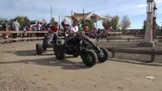 BRIGHTON COLORADO-2015: Friends Race Each Other In Human Powered Go Kart With