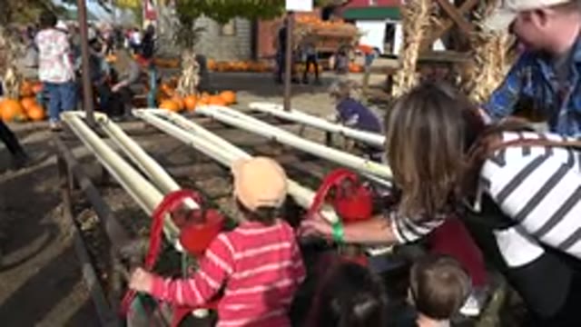 BRIGHTON COLORADO-2015: Children Playing Hand Pump With Ball And Some People Taking Selfies