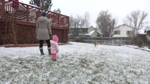WESTMINSTER COLORADO-2015: Cold Snow Day Showing Mother And Child Waiting For