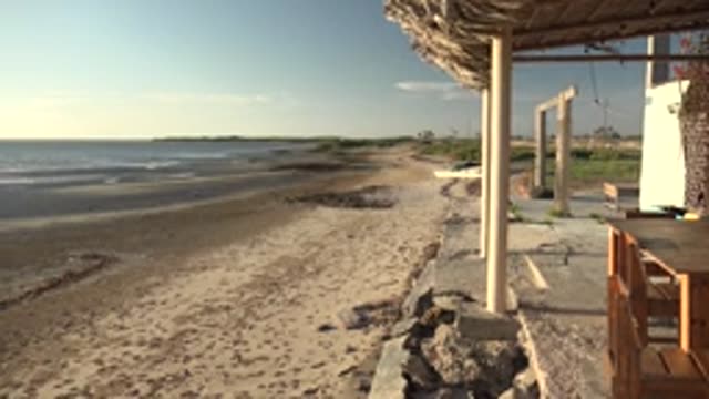 SAN CARLOS BCS MEXICO-2022: Beachside Thatched Shelter and Sandy Shore
