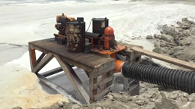 GUERRERO NEGRO BCS MEXICO-2022: Pump System Moving Slurry in Snowy Area