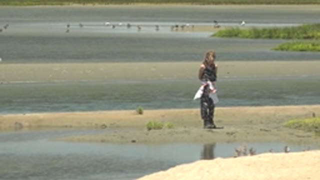 GUERRERO NEGRO BCS MEXICO-2022: Person Standing by Marsh with Birds in Water