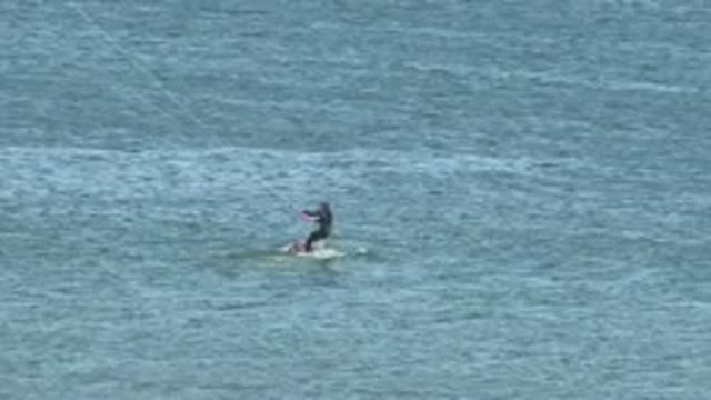 SAN JUANICO BCS MEXICO-2022: Kite Surfer Performing Jumps and Glides on the Water