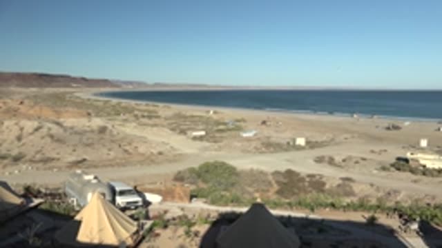 SAN JUANICO BCS MEXICO-2022: Tented Campsite Along Desert Beach with Ocean