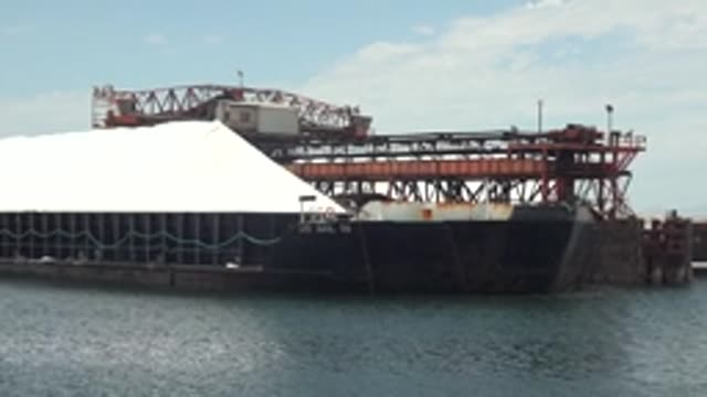 GUERRERO NEGRO BCS MEXICO-2022: Cargo Ship Loading at Industrial Dock