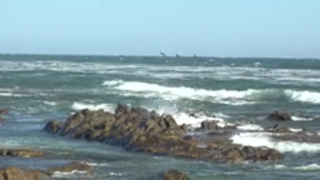 LA BOCANA BCS MEXICO-2022: Waves Crashing on Rocky Shore with Seabirds