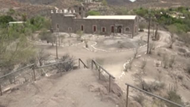 MULEGE BCS MEXICO-2022: Stone Mission Building in Desert Courtyard