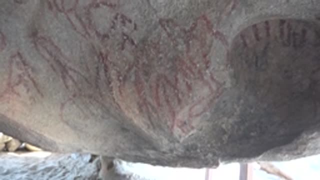 SANTA ROSALIA BCS MEXICO-2022: Red Pictographs on a Rock Shelter Wall