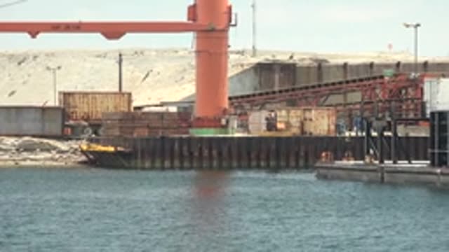 GUERRERO NEGRO BCS MEXICO-2022: Industrial Crane Moving at Dockside