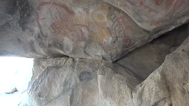 SANTA ROSALIA BCS MEXICO-2022: Cave Ceiling Rock Pictographs in Upward Pan