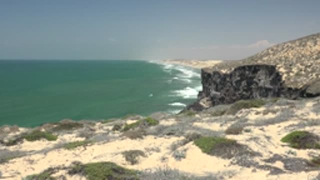 SAN QUINTIN BC MEXICO-2022: Coastal Desert Shore with Turquoise Ocean and Gentle Waves