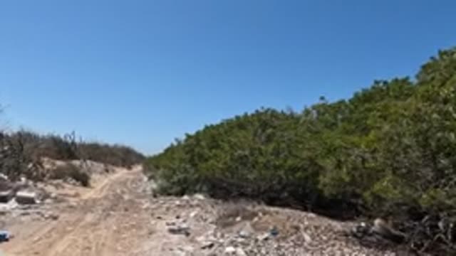 BAJA CALIFORNIA MEXICO-2022: Car Driving on Trash-Scattered Dirt Road