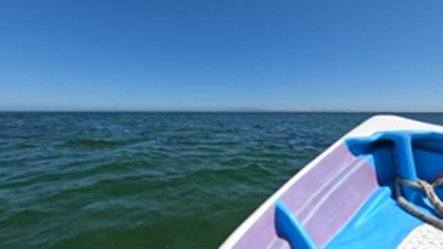 BAJA CALIFORNIA MEXICO-2022: Boat on Calm Ocean with Swinging Rope