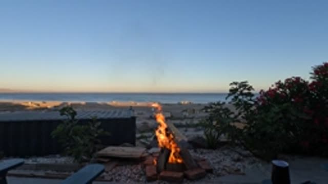 BAJA CALIFORNIA MEXICO-2022: Beach Fire Pit and Ocean at Dusk