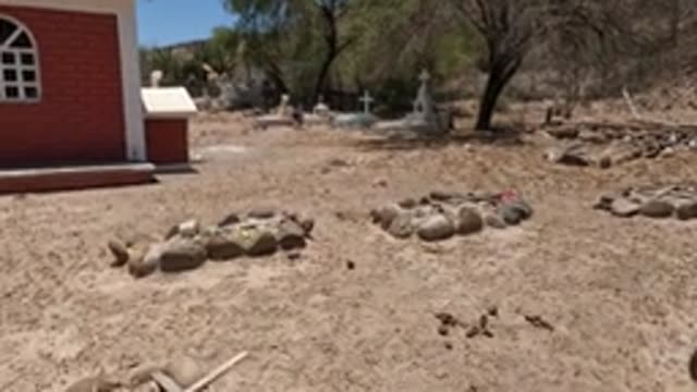 BAJA CALIFORNIA MEXICO-2022: Rural Stone Cemetery with Chapel and Crosses