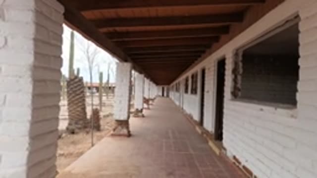 BAJA CALIFORNIA MEXICO-2022: Desert Corridor with White Brick Walls and Wooden Beams