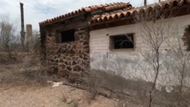 BAJA CALIFORNIA MEXICO-2022: Abandoned Adobe Building in Arid Landscape