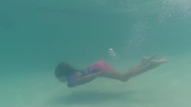 BAJA CALIFORNIA MEXICO-2022: A Girl Swimming Underwater in a Pool