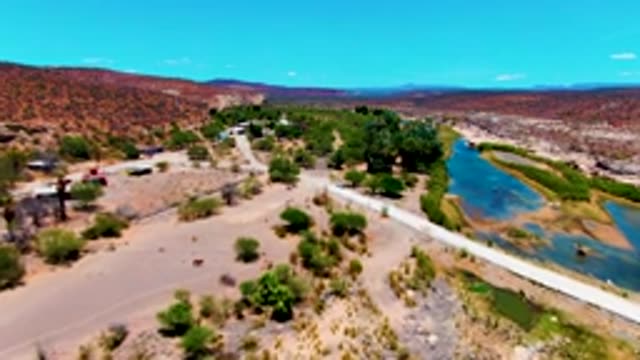 SAN JUANICO BCS MEXICO-2022: Desert River and Road Aerial View
