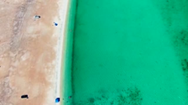 PLAYA SANTISPAC BCS MEXICO-2022: Cars Driving on Sandy Beach near Turquoise Ocean