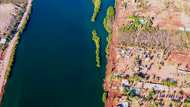 MULEGE BCS MEXICO-2022: Narrow River with Small Island and Riverside Settlement