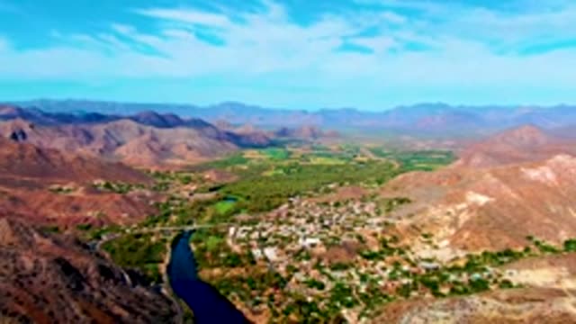 MULEGE BCS MEXICO-2022: Winding River Through Mountain Valley Town