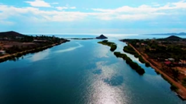 MULEGE BCS MEXICO-2022: Calm Water Channel with Island and Coastal Vegetation