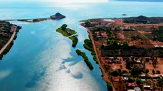 MULEGE BCS MEXICO-2022: Coastal River with Small Island and Settlement