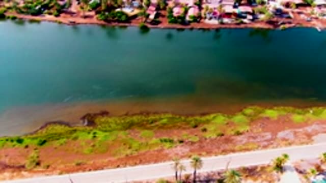 MULEGE BCS MEXICO-2022: Residential Canal, Road, and Marshy Shore From Above