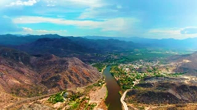 MULEGE BCS MEXICO-2022: Mountain Valley with River and Small Town