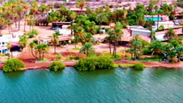MULEGE BCS MEXICO-2022: Coastal Residential Area with Palm Trees and Moving Water