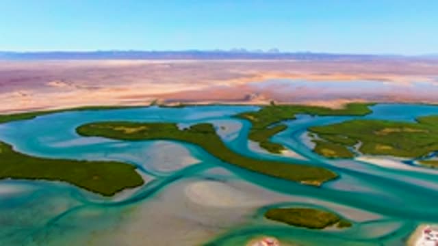 Boat Moving Through Coastal Waterways and Green Islets