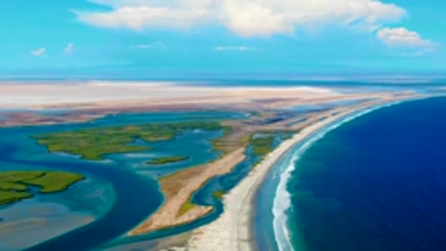 LA BOCANA BCS MEXICO-2022: Coastal Sandbar and Inland Waterways with Drifting Clouds