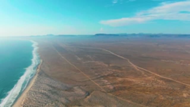 LA BOCANA BCS MEXICO-2022: Coastal Desert with Ocean Waves and Parallel Roads