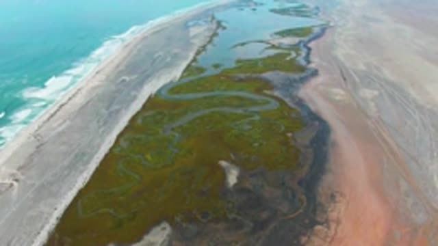 PUENTA ABREOJOS BCS MEXICO-2022: Tidal Flat Water Receding Along Ocean Shore