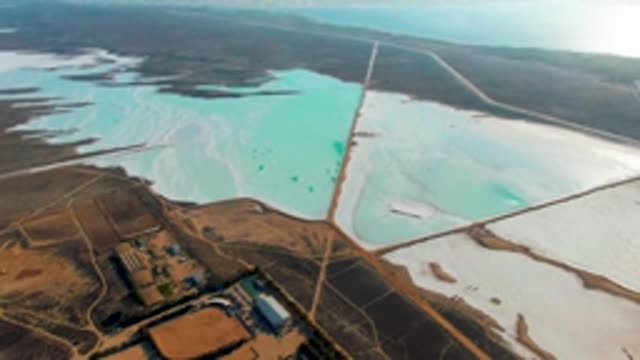 GUERRERO NEGRO BCS MEXICO-2022: Salt Evaporation Ponds with Turquoise Water and White Salt