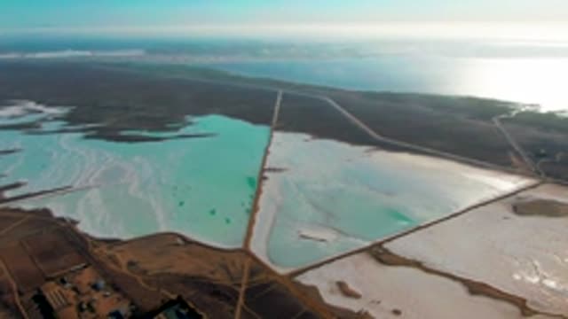 GUERRERO NEGRO BCS MEXICO-2022: Salt Evaporation Ponds with Turquoise and White Halite