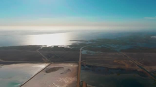 GUERRERO NEGRO BCS MEXICO-2022: Coastal Salt Flats and Road From Above