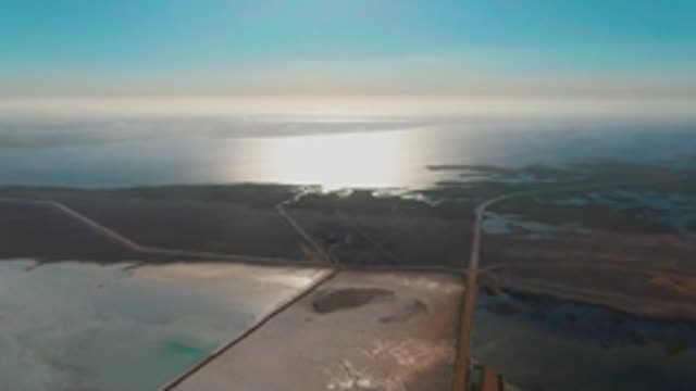 GUERRERO NEGRO BCS MEXICO-2022: Coastal Salt Flats and Shimmering Water From Airplane