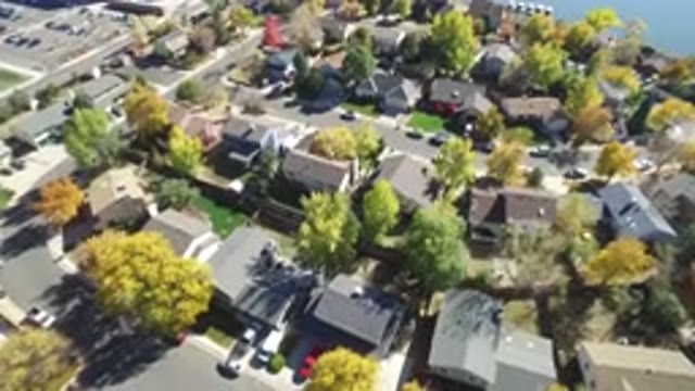 HIDDEN LAKE COLORADO-2016: Overhead Drone View Of Beautiful Suburban