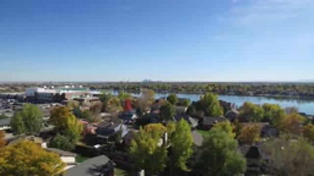 HIDDEN LAKE COLORADO-2016: Many Big Trees with Autumn Colors Between the Houses and River