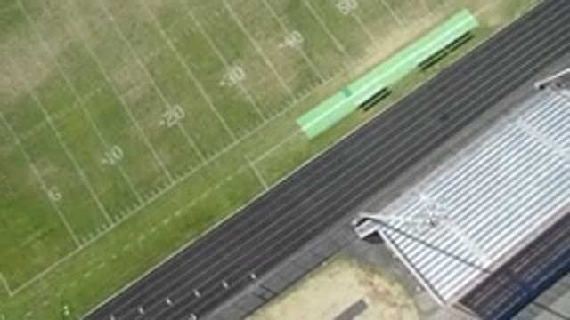 HIDDEN LAKE COLORADO-2016: Aerial View Of A High School Football Field And Bleachers