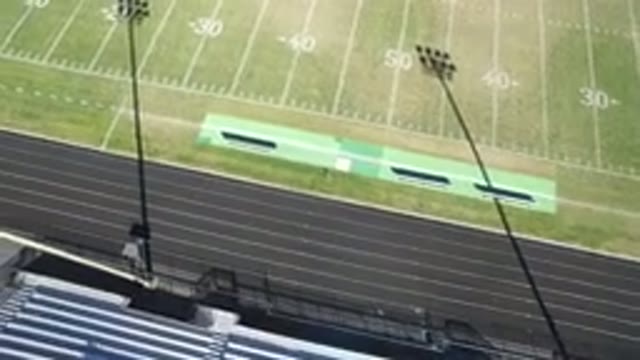 HIDDEN LAKE COLORADO-2016: Aerial View Of An Empty Football Field In Spring
