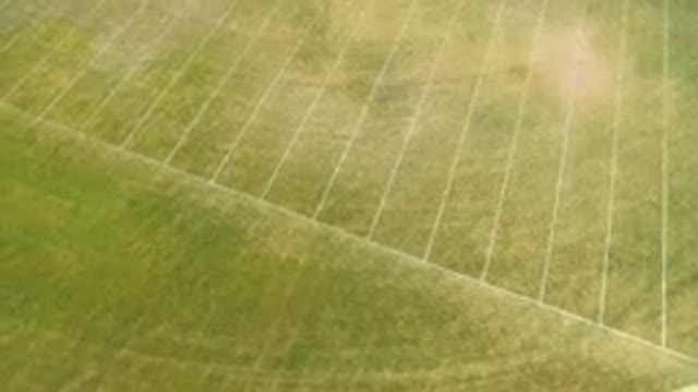HIDDEN LAKE COLORADO-2016: Empty Sports Field Showing Mowed Grass and White Lines