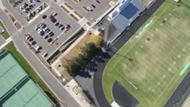 HIDDEN LAKE COLORADO-2016: Aerial View Of Parking Lot And Athletic Field On A
